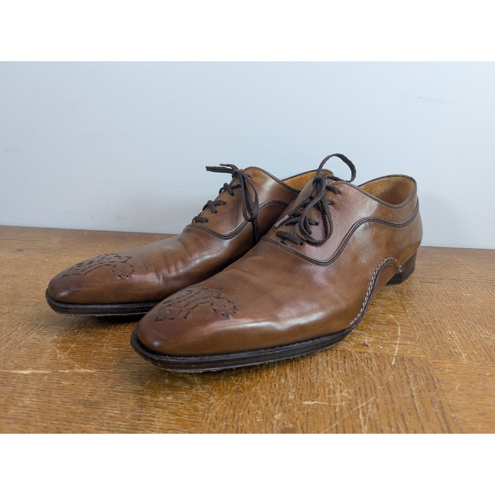 Magnanni Men's Oxford Size‎ EU48 / US14M Embroidered Toe Shoes Brown Leather